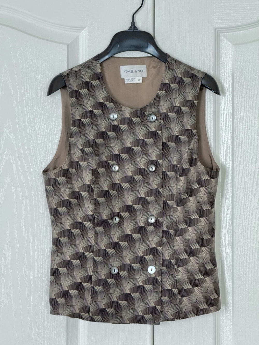 Sleeveless Double-Breasted Geometric Vest - Taupe